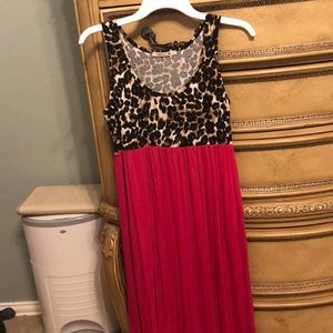 Pink and leapard print maxi dress